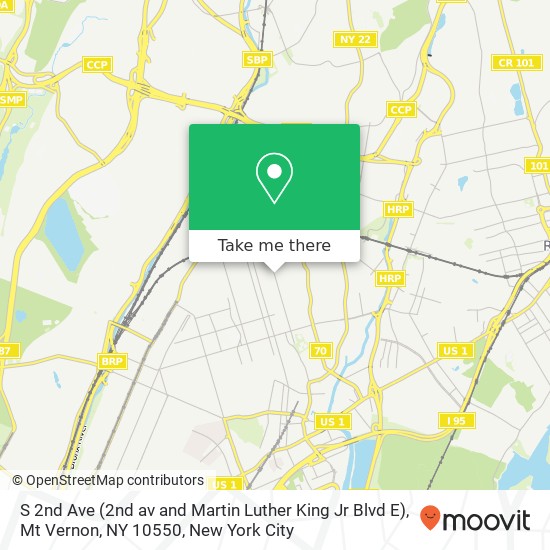 Mapa de S 2nd Ave (2nd av and Martin Luther King Jr Blvd E), Mt Vernon, NY 10550