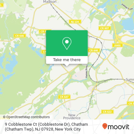 Mapa de 9 Cobblestone Ct (Cobblestone Dr), Chatham (Chatham Twp), NJ 07928