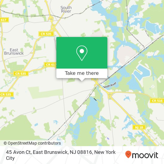 Mapa de 45 Avon Ct, East Brunswick, NJ 08816
