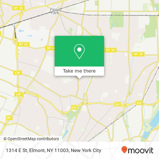 Mapa de 1314 E St, Elmont, NY 11003
