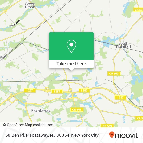 Mapa de 58 Ben Pl, Piscataway, NJ 08854