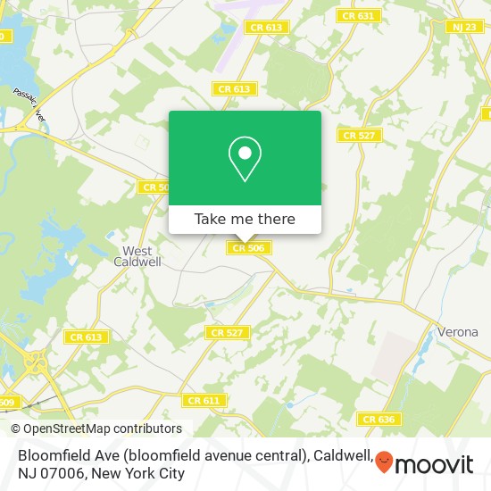 Mapa de Bloomfield Ave (bloomfield avenue central), Caldwell, NJ 07006