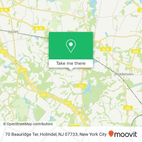 Mapa de 70 Beauridge Ter, Holmdel, NJ 07733