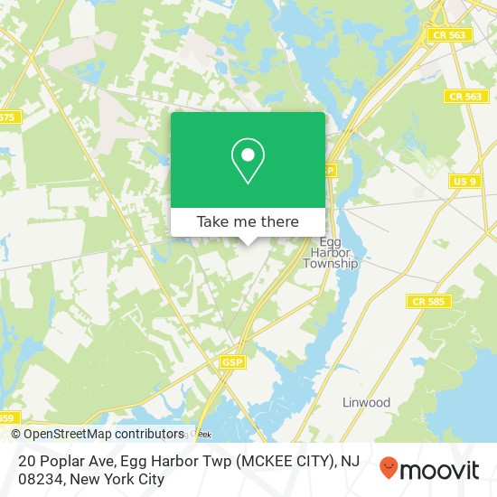 Mapa de 20 Poplar Ave, Egg Harbor Twp (MCKEE CITY), NJ 08234