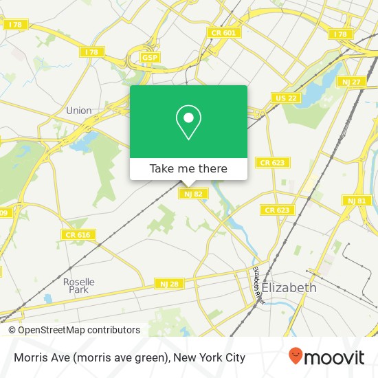 Mapa de Morris Ave (morris ave green), Union, NJ 07083