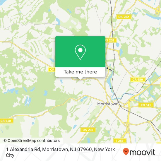 Mapa de 1 Alexandria Rd, Morristown, NJ 07960
