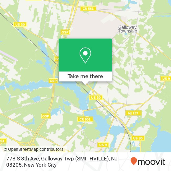 Mapa de 778 S 8th Ave, Galloway Twp (SMITHVILLE), NJ 08205
