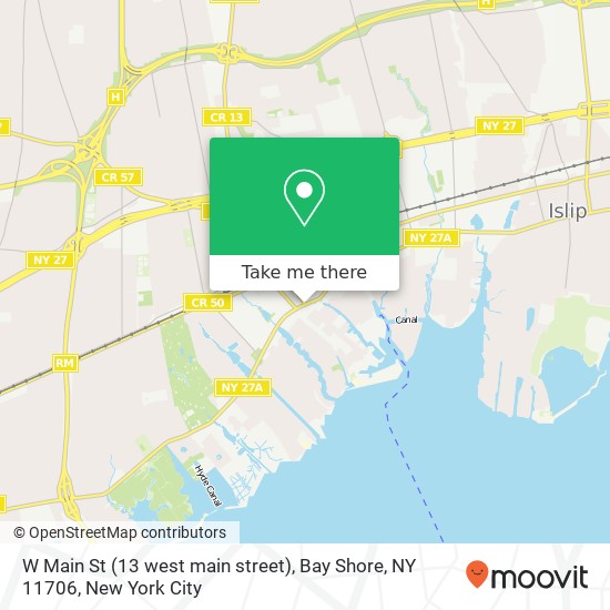 Mapa de W Main St (13 west main street), Bay Shore, NY 11706