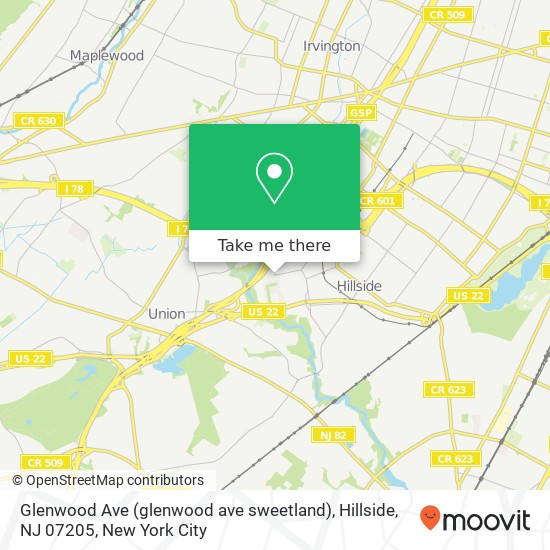 Mapa de Glenwood Ave (glenwood ave sweetland), Hillside, NJ 07205