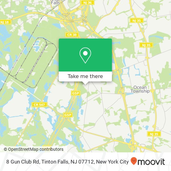Mapa de 8 Gun Club Rd, Tinton Falls, NJ 07712