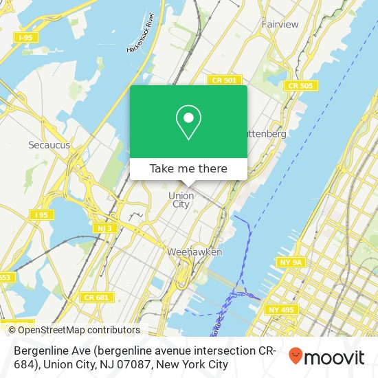 Mapa de Bergenline Ave (bergenline avenue intersection CR-684), Union City, NJ 07087