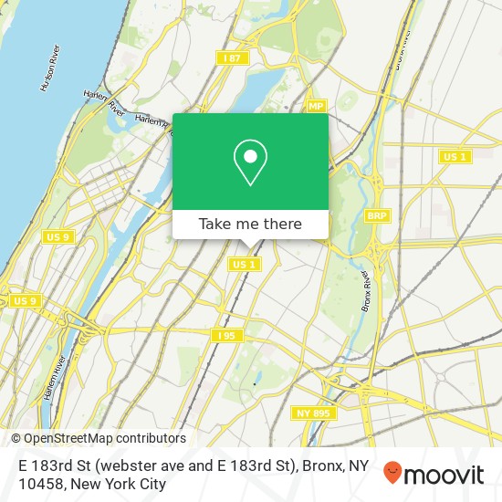 Mapa de E 183rd St (webster ave and E 183rd St), Bronx, NY 10458