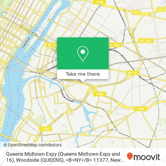 Mapa de Queens Midtown Expy (Queens Midtown Expy and 16), Woodside (QUEENS), <B>NY< / B> 11377
