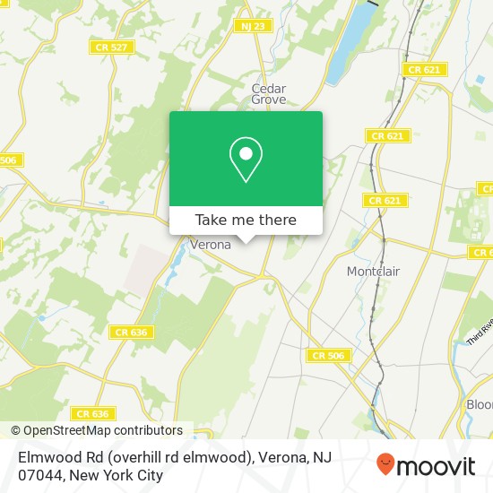 Mapa de Elmwood Rd (overhill rd elmwood), Verona, NJ 07044