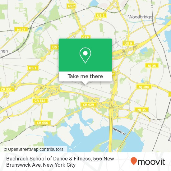 Mapa de Bachrach School of Dance & Fitness, 566 New Brunswick Ave