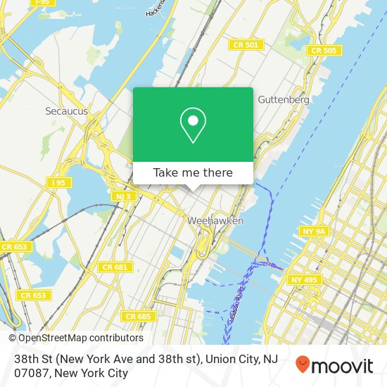 Mapa de 38th St (New York Ave and 38th st), Union City, NJ 07087