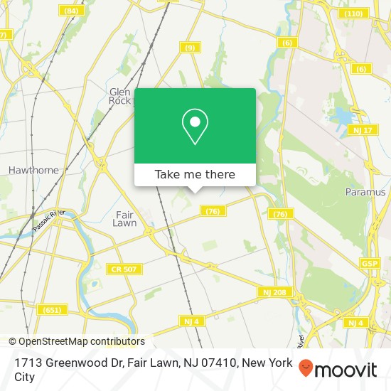 Mapa de 1713 Greenwood Dr, Fair Lawn, NJ 07410