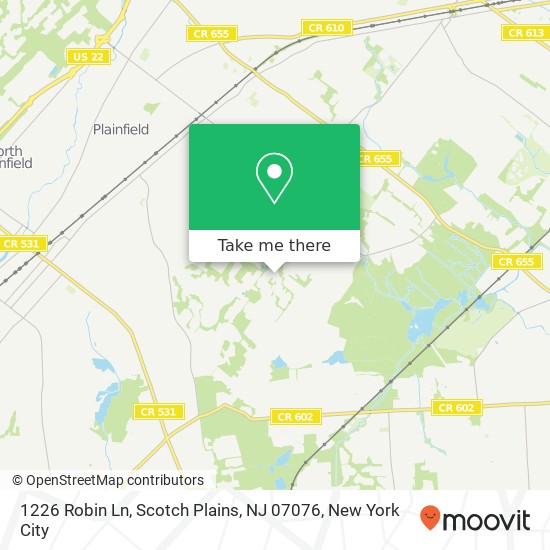 Mapa de 1226 Robin Ln, Scotch Plains, NJ 07076