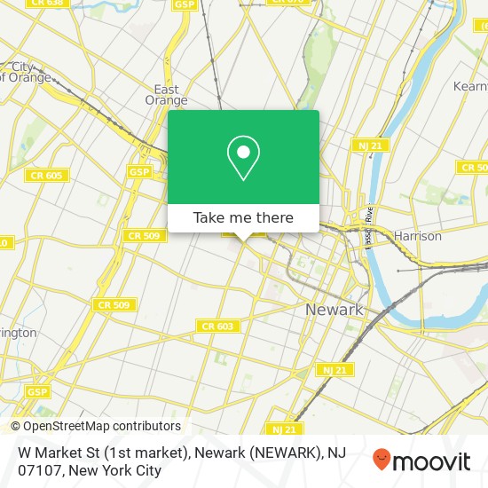 Mapa de W Market St (1st market), Newark (NEWARK), NJ 07107