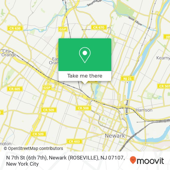Mapa de N 7th St (6th 7th), Newark (ROSEVILLE), NJ 07107
