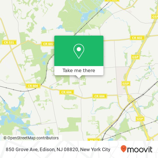 Mapa de 850 Grove Ave, Edison, NJ 08820