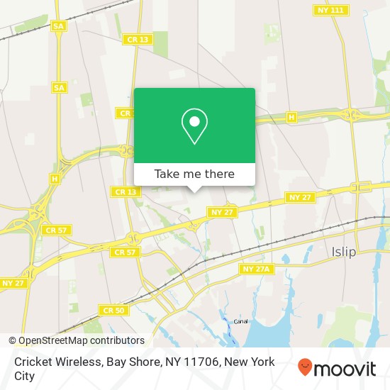 Mapa de Cricket Wireless, Bay Shore, NY 11706