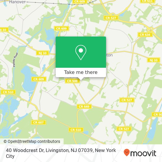 Mapa de 40 Woodcrest Dr, Livingston, NJ 07039