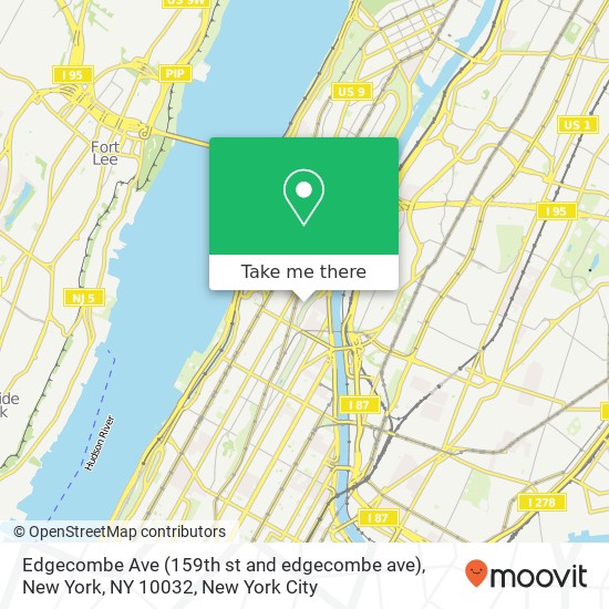 Mapa de Edgecombe Ave (159th st and edgecombe ave), New York, NY 10032