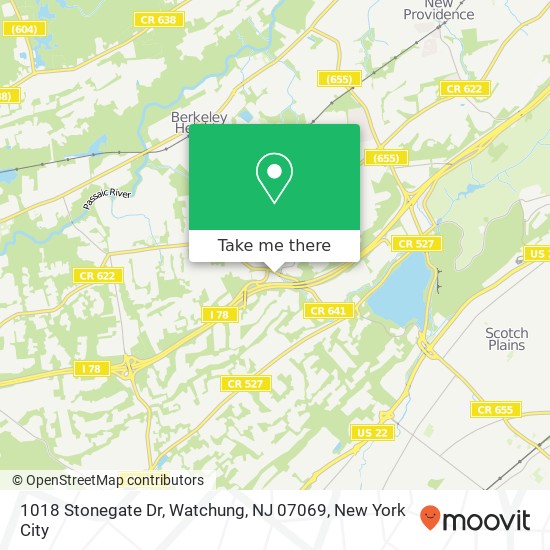 Mapa de 1018 Stonegate Dr, Watchung, NJ 07069
