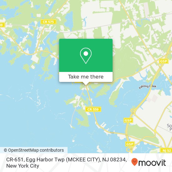 Mapa de CR-651, Egg Harbor Twp (MCKEE CITY), NJ 08234