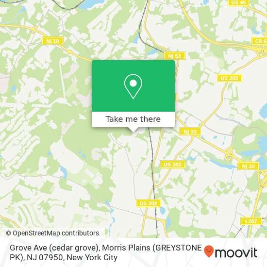 Mapa de Grove Ave (cedar grove), Morris Plains (GREYSTONE PK), NJ 07950