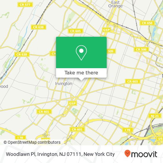 Mapa de Woodlawn Pl, Irvington, NJ 07111