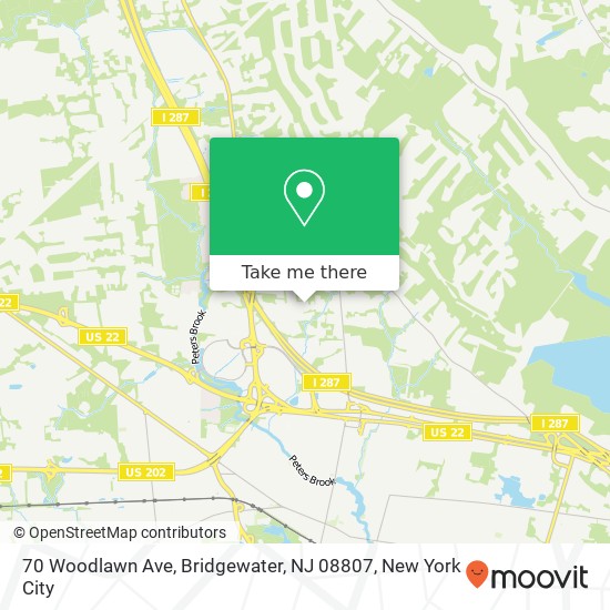 Mapa de 70 Woodlawn Ave, Bridgewater, NJ 08807