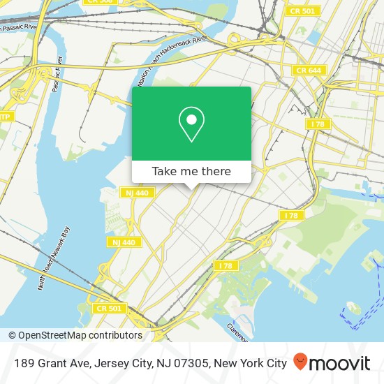 Mapa de 189 Grant Ave, Jersey City, NJ 07305