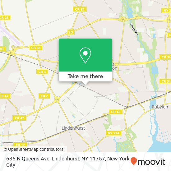 Mapa de 636 N Queens Ave, Lindenhurst, NY 11757
