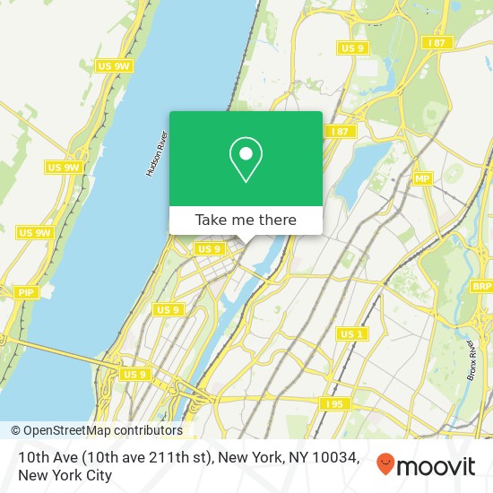 Mapa de 10th Ave (10th ave 211th st), New York, NY 10034