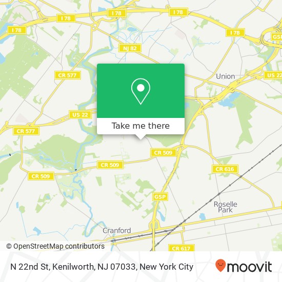 Mapa de N 22nd St, Kenilworth, NJ 07033