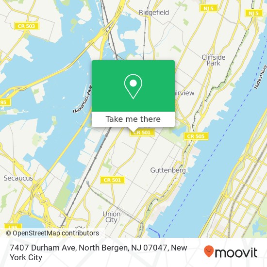 Mapa de 7407 Durham Ave, North Bergen, NJ 07047