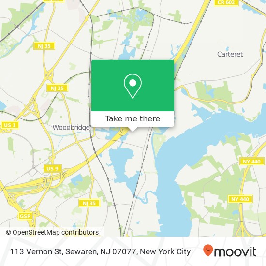 Mapa de 113 Vernon St, Sewaren, NJ 07077