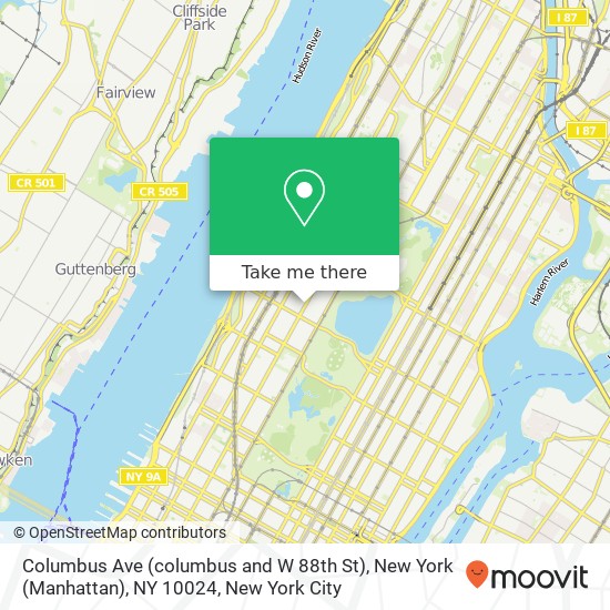 Mapa de Columbus Ave (columbus and W 88th St), New York (Manhattan), NY 10024