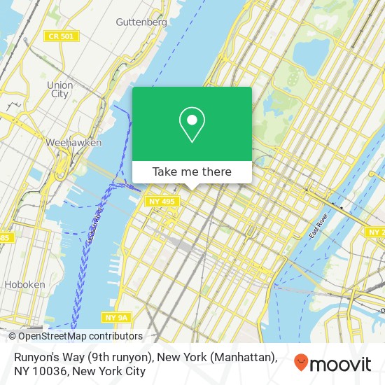 Mapa de Runyon's Way (9th runyon), New York (Manhattan), NY 10036