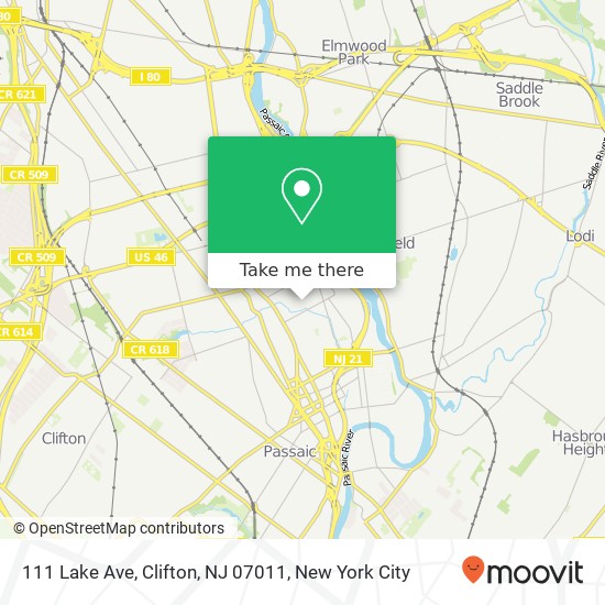 Mapa de 111 Lake Ave, Clifton, NJ 07011