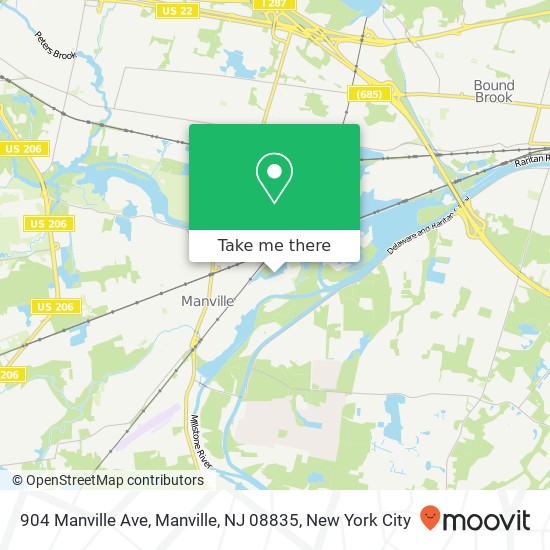 Mapa de 904 Manville Ave, Manville, NJ 08835