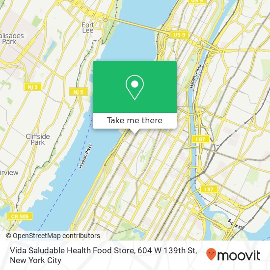 Vida Saludable Health Food Store, 604 W 139th St map
