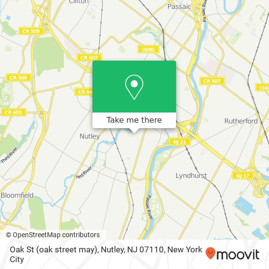 Mapa de Oak St (oak street may), Nutley, NJ 07110