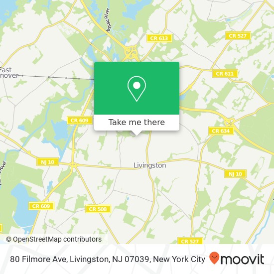 Mapa de 80 Filmore Ave, Livingston, NJ 07039