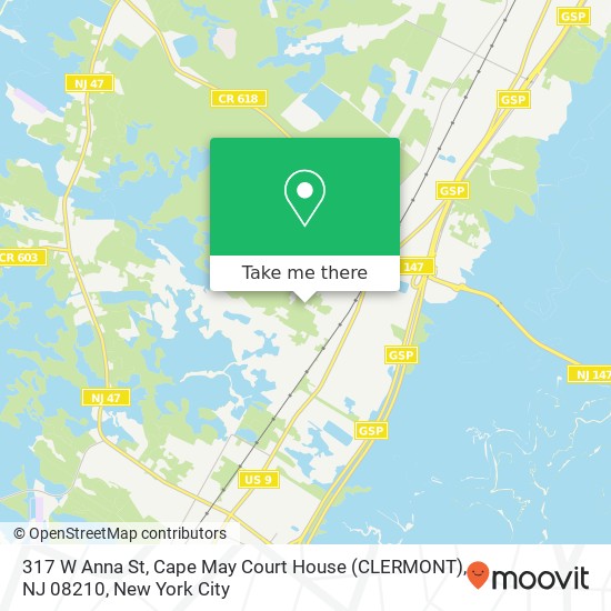 Mapa de 317 W Anna St, Cape May Court House (CLERMONT), NJ 08210