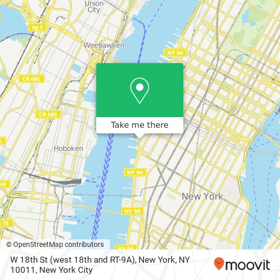 Mapa de W 18th St (west 18th and RT-9A), New York, NY 10011