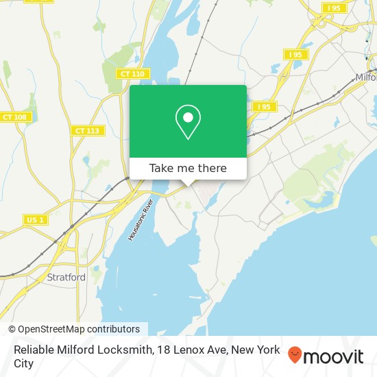 Mapa de Reliable Milford Locksmith, 18 Lenox Ave