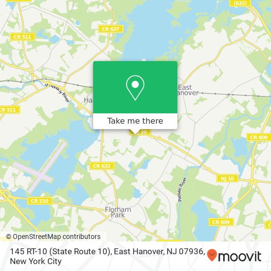 Mapa de 145 RT-10 (State Route 10), East Hanover, NJ 07936